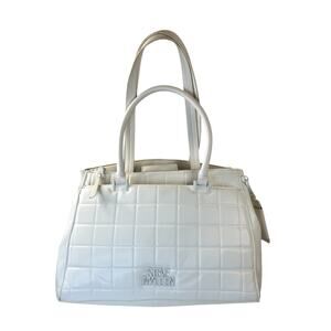 Steve Madden Womens White Quilted Faux Leather Large Shoulder Designer Bag Purse